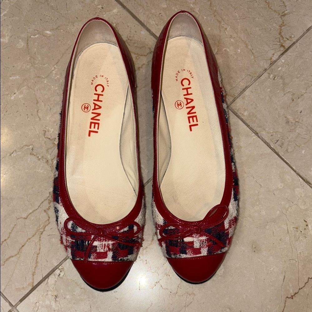 Chanel Red and Plaid Women's Flats